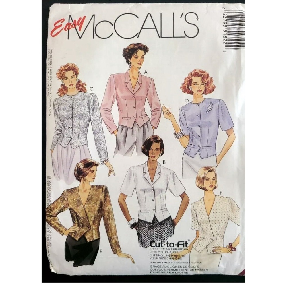 Uncut McCalls 5182 EASY Sew Pattern Semi-Fitted Button Blouses Top Jackets 6-10